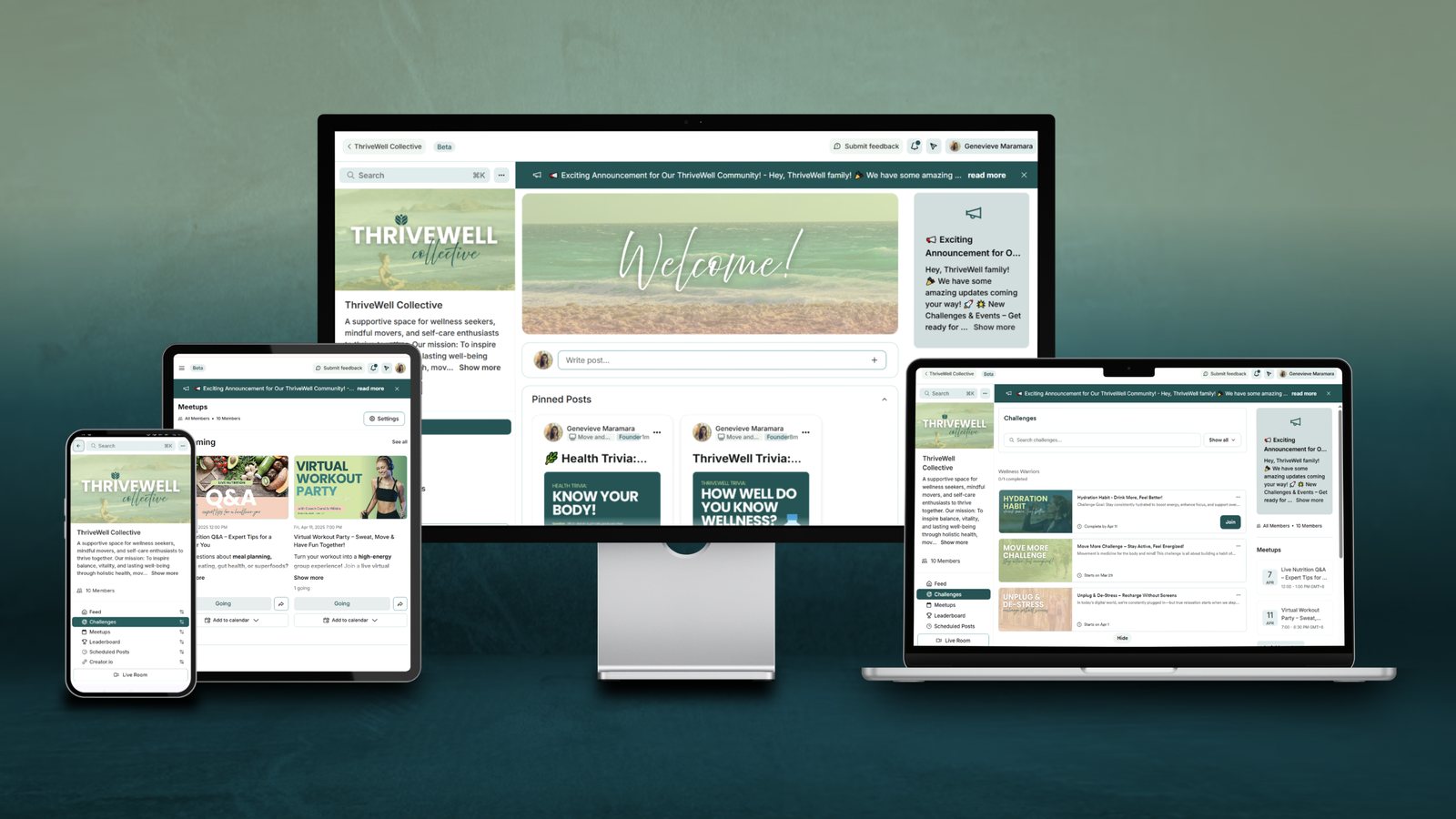 ThriveWell Collective Kajabi Community on desktop, laptop, tablet and phone