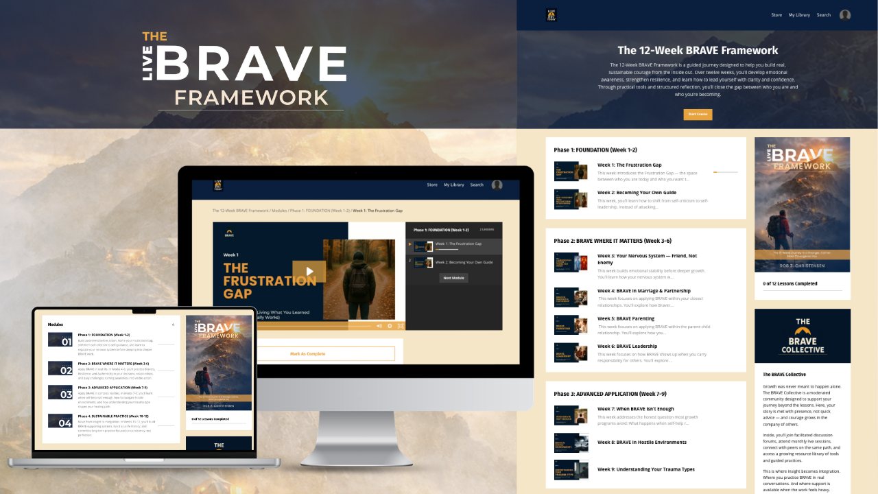 The Live BRAVE Framework 12-week Kajabi course on desktop and laptop