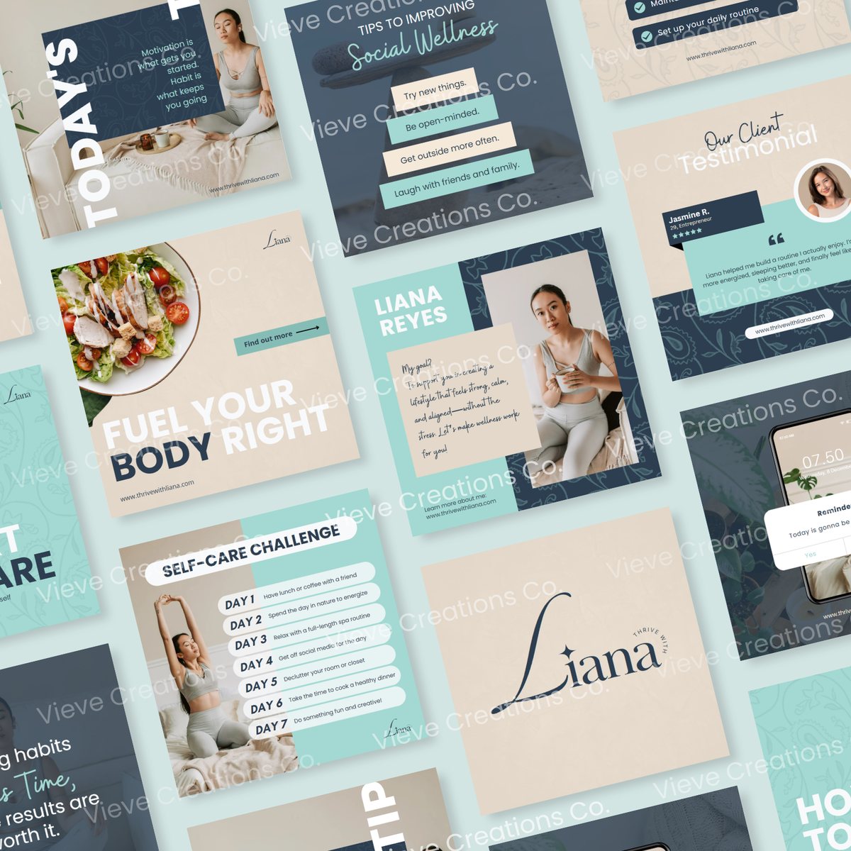 Branded social media graphics for Thrive with Liana